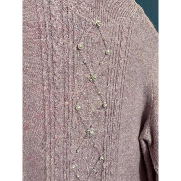 Elle Pink Pearl Embellished Mock Neck Sweater L - Picture 5 of 8